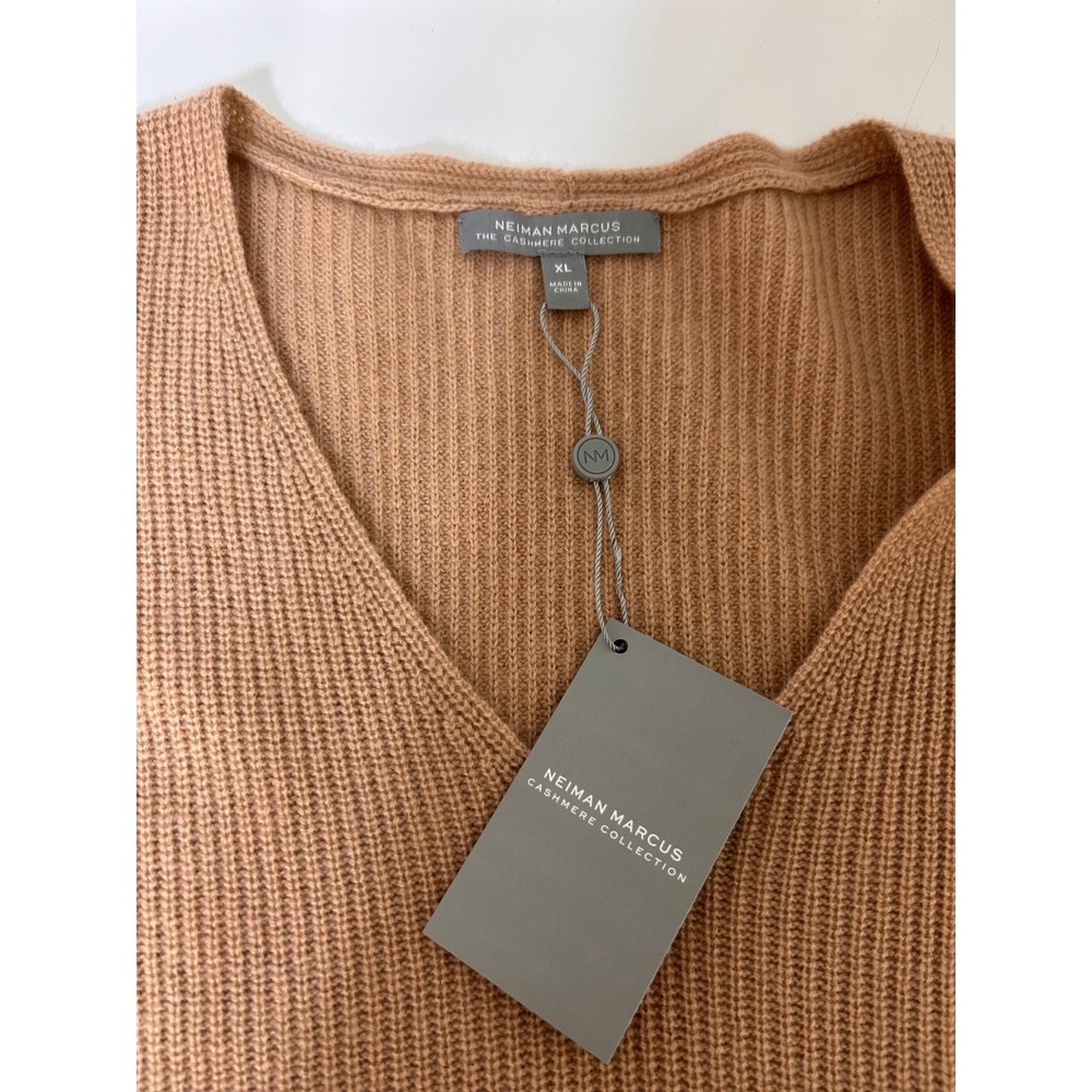 NWT Neiman Marcus 100% Cashmere Camel Women's size XL Ribbed Sweater a - Picture 2 of 9